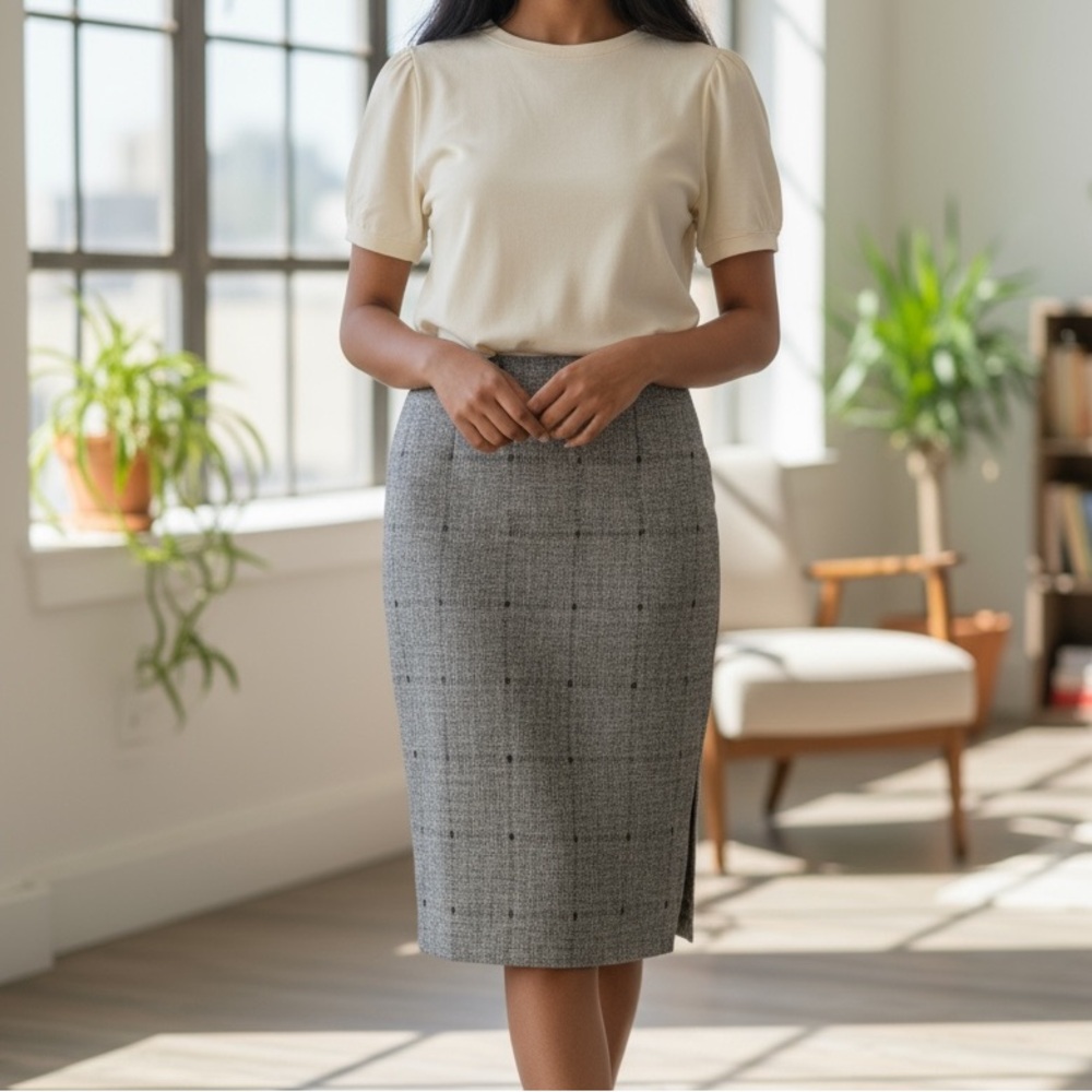 LAFAYETTE 148 New York Gray Wool Laine Skirt Size 10